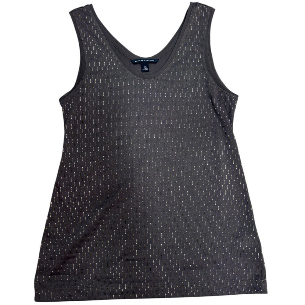 Banana Republic XS Gray Sleeveless Tank Top Gold Dash Print EUC